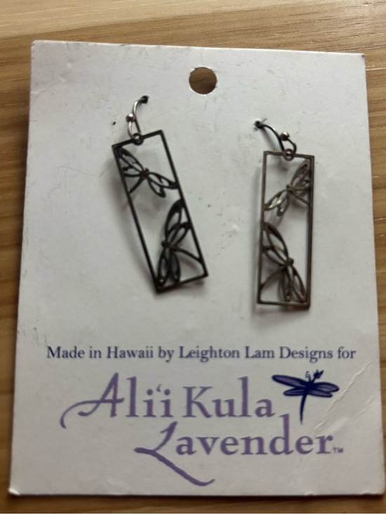 Jewelry - Alii Kula Lavender Dragonfly Rectangle Dangle Earrings - Silver Tone